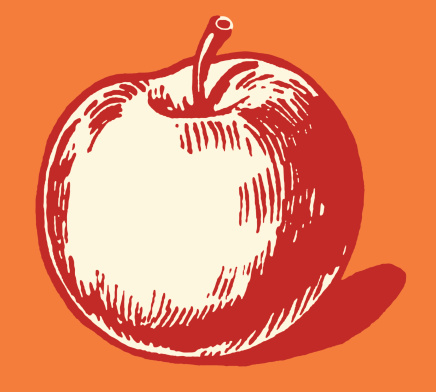 Illustrated apple on red background