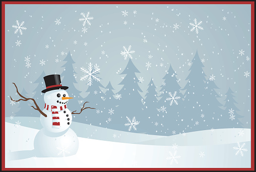 Illustrated Christmas greetings card with snowman