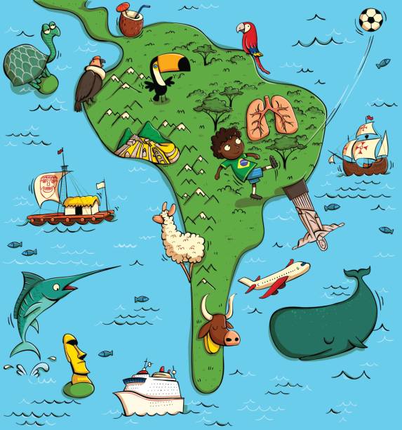 illustrierte karte von südamerika - galápagos stock-grafiken, -clipart, -cartoons und -symbole