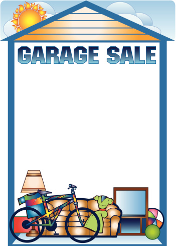Illustrated template frame for a garage sale