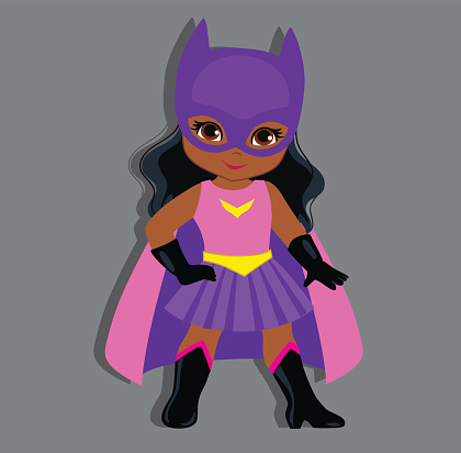 Illustration Cute Girl In The Costume Of A Superhero Stock
