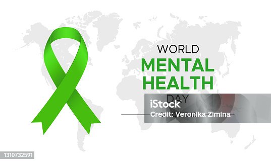 istock Illustration for World Mental Health Day with Green Ribbon and Map 1310732591