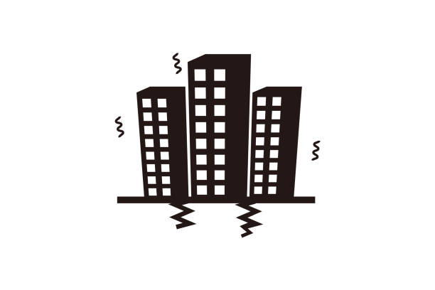 Illustration icon of a building swaying in an earthquake. Illustration icon of a building swaying in an earthquake. earthquake illustrations stock illustrations