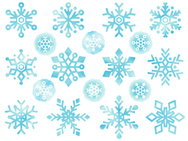 Illustration icons set of various snowflakes in watercolor style This is a watercolor style illustration icon set of various snowflakes. ice crystal stock illustrations