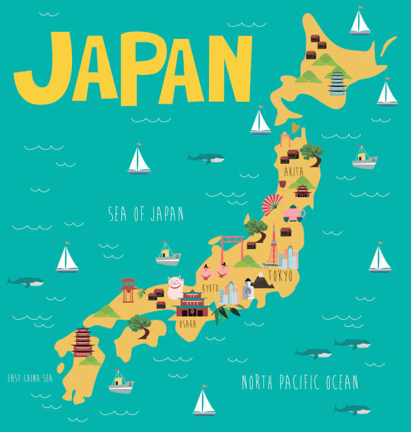 日本のランドマークのイラスト マップ - 日本地図点のイラスト素材／クリップアート素材／マンガ素材／アイコン素材