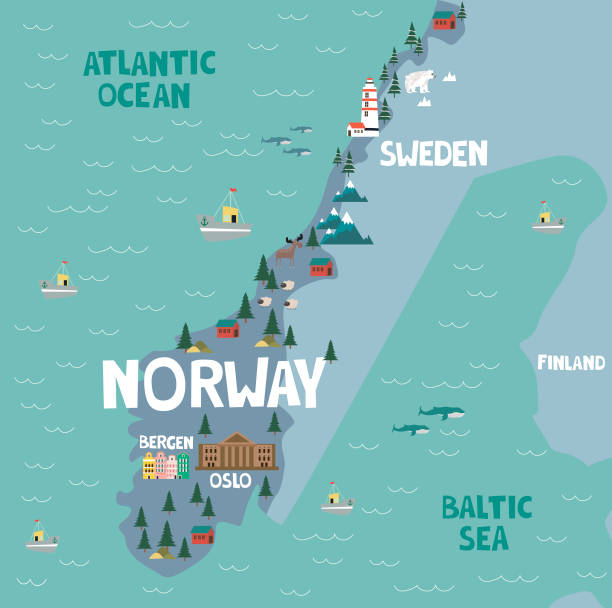 노르웨이의 그림 지도 - norway stock illustrations