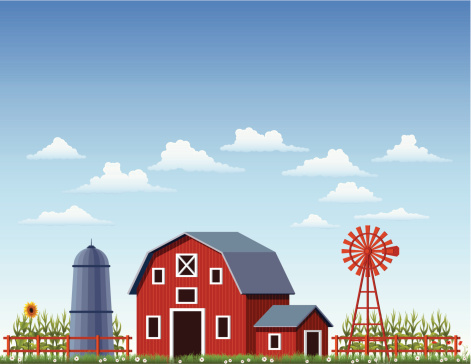 A illustration of a barn at a farm