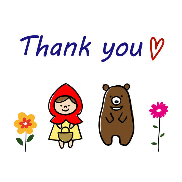Illustration of a bear and girl cartoon character saying "Thank you" (white background, vector, cut out) Illustration of a bear and girl cartoon character saying "Thank you" (white background, vector, cut out) thank you kids stock illustrations