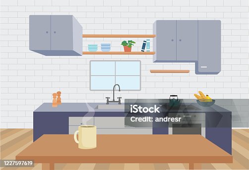 istock Illustration of a beautiful kitchen at home 1227597619