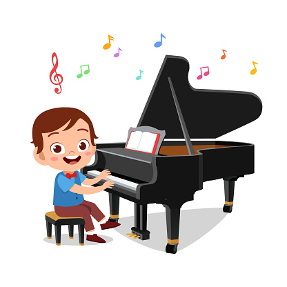 illustration of a boy and a girl playing piano