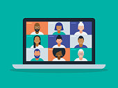 istock Illustration of a diverse group of friends or colleagues in a video conference on laptop computer screen 1219032156