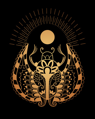 Illustration of a Egyptian scarab. Henna tattoo art style image.