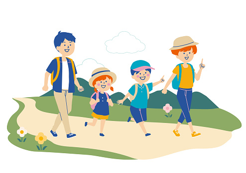 Illustration of a family hiking