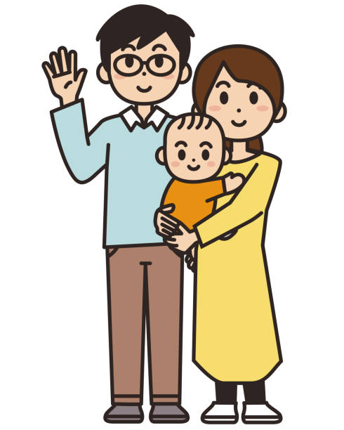 Illustration of a family of three with a baby. Vector illustration on white background. cartoon of the family reunions stock illustrations