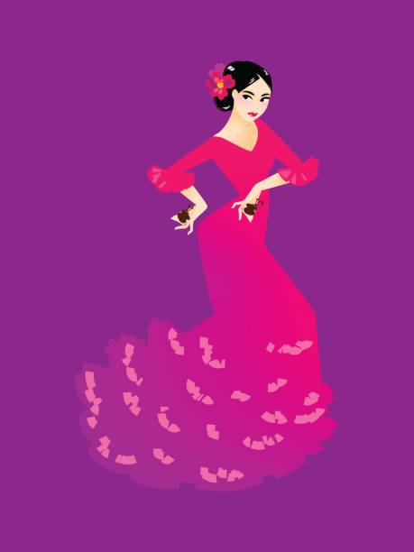 bildbanksillustrationer, clip art samt tecknat material och ikoner med illustration av en flamenco dansare kvinna - kastanjetter
