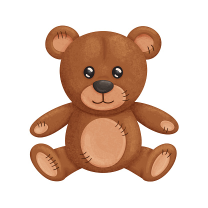 Illustration of a  funny Teddy Bear toy with texture shadows
