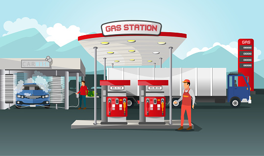 Illustration of a gas station