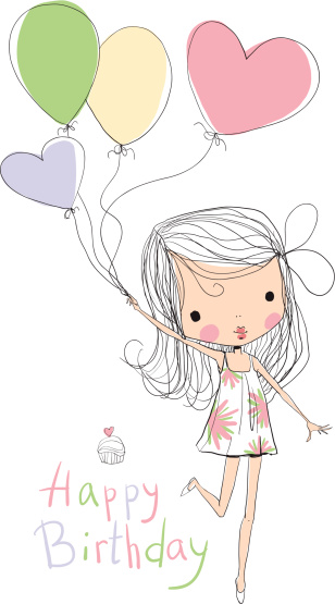 Illustration Of A Girl Holding Birthday Balloons Stock Illustration ...