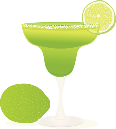 Illustration of a green margarita with limes