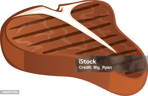 istock Illustration of a grilled steak icon on white background 166007026