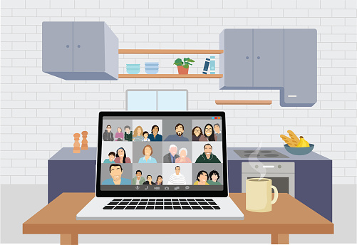 Illustration of a happy family on a video conference