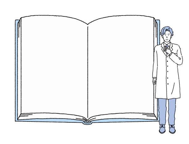 Illustration of a large open book and a doctor Illustration of a large open book and a doctor doctor borders stock illustrations
