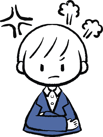 Illustration of a man in a suit who is pouting and angry about something.