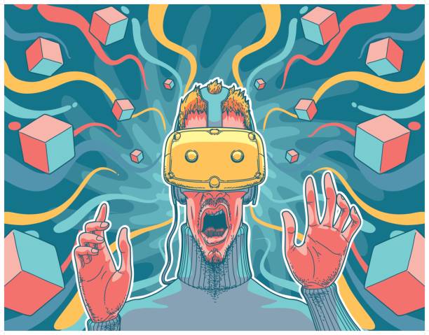 illustration of a man using a virtual reality headset vector art illustration