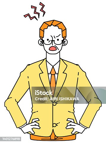 istock Illustration of a mature man in a suit who is irritated and angry 1401276898