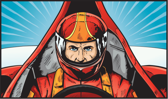 A illustration of a red racing car driver