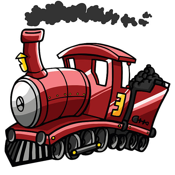 Illustration of a red train blowing smoke and carrying coal vector art illustration