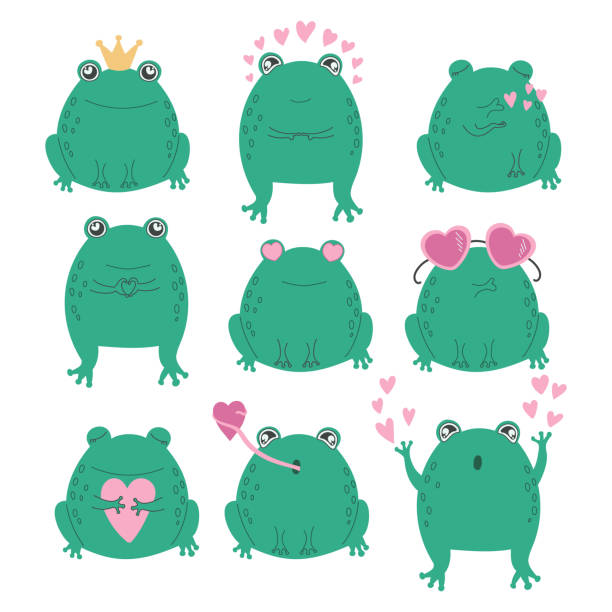 illustration of a set of cute cartoon frogs in love. valentine's day concept, wedding and love you Vector illustration of a set of cute cartoon frogs in love. valentine's day concept, wedding and love you cute frog stock illustrations