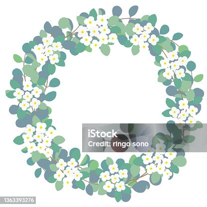 istock Illustration of a simple eucalyptus and alyssum wreath 1363393276