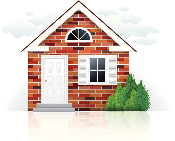Illustration of a small brick house with white door Highly detailed vector illustration of a small house isolated on white background. EPS 10 contains transparency (for shadows and reflection). brick house stock illustrations