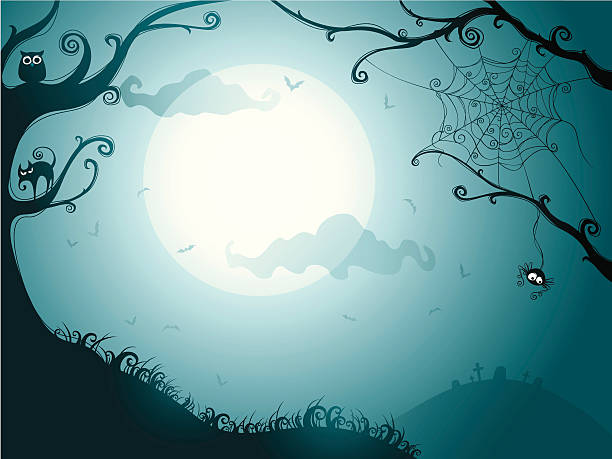 Illustration of a spooky Halloween night Halloween night illustration with blank spaces for design.  CMYK tiff included. halloween background stock illustrations