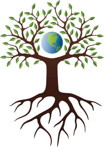 Illustration of a tree including roots and the Earth