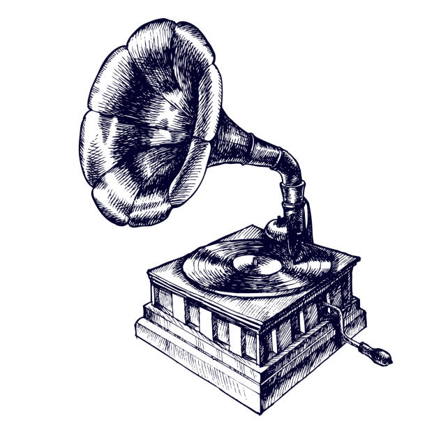 bildbanksillustrationer, clip art samt tecknat material och ikoner med illustration av en vintage grammofon. - blåsinstrument