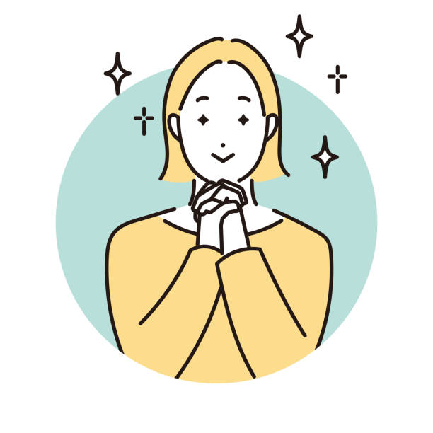 Illustration of a woman asking  prayer request stock illustrations