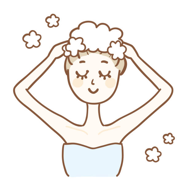 stockillustraties, clipart, cartoons en iconen met illustratie van een vrouw wassen haar haar - woman washing hair