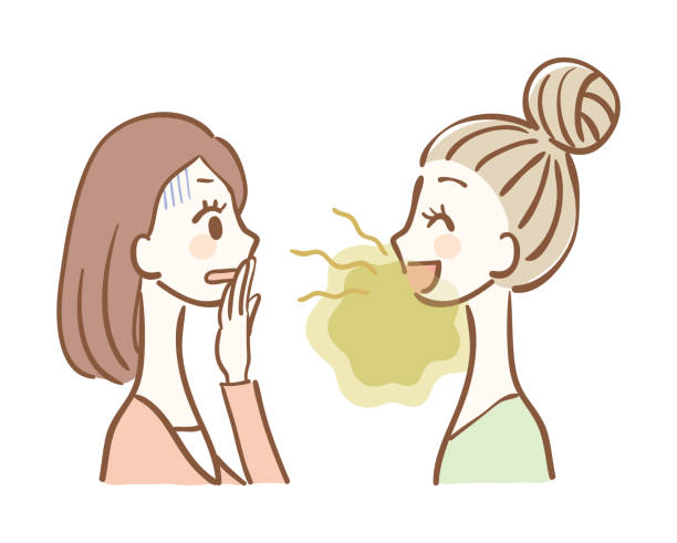 Illustration of a woman who does not notice bad breath Illustration of a woman who does not notice bad breath bad breath stock illustrations