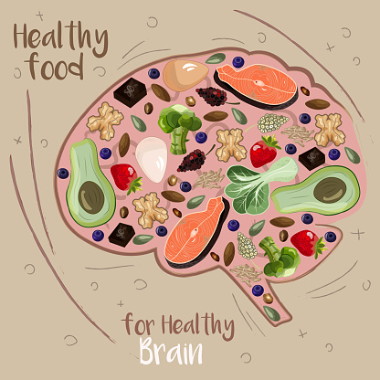 illustration of abstract brain filled with food good for it's health