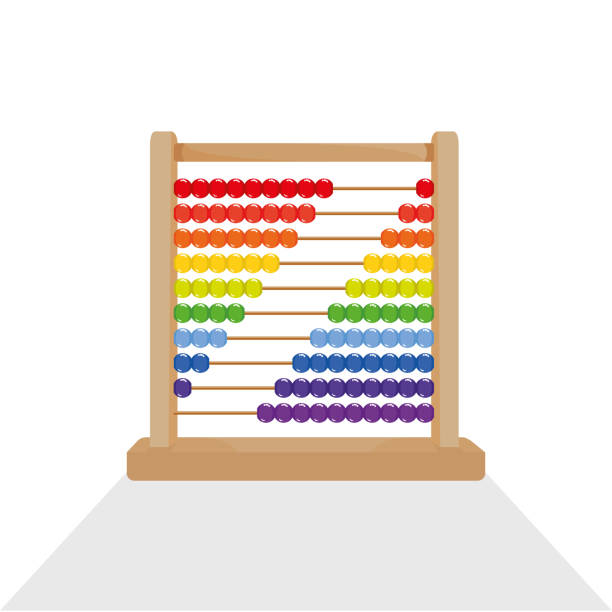 Illustration of an abacus with rainbow colored beads. Abacus logo emblem. Abacus with colorful wooden beads in front of white background. Beads of 1 to 10 colors. abacus stock illustrations