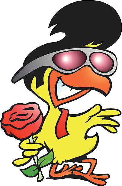 illustration of an smart chicken holding a rose - elvis presley 幅插畫檔、美工圖案、卡通及圖標