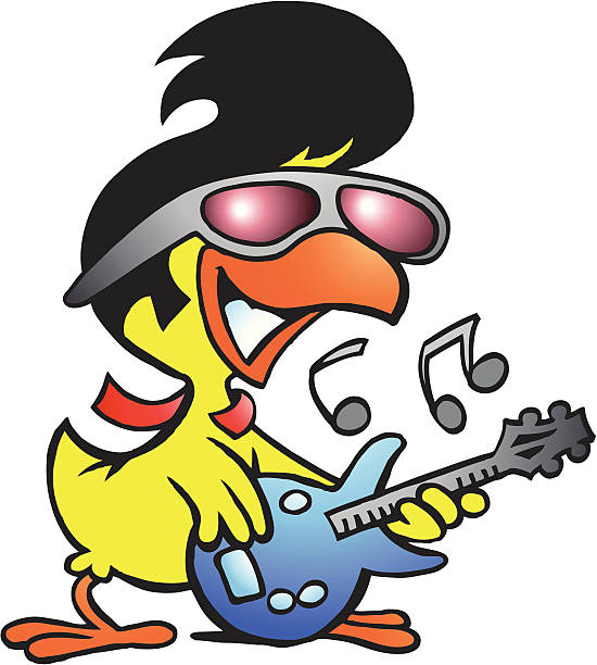 illustration of an smart chicken playing on guitar - elvis presley 幅插畫檔、美工圖案、卡通及圖標