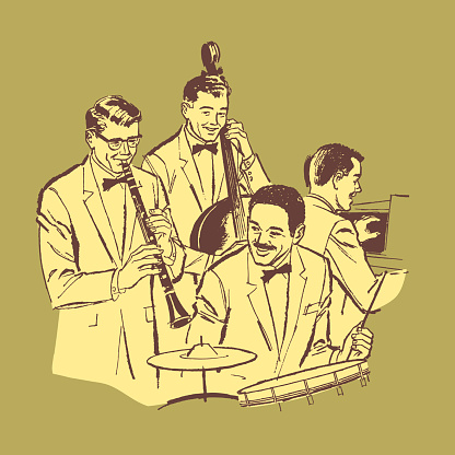 Illustration of band playing instruments
