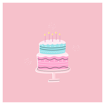 illustration of birthday cake or pie with burning candles