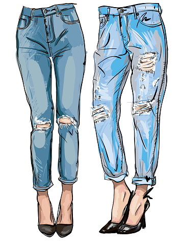 Illustration Of Blue Jeans With Embroidery For Your Design Stock ...