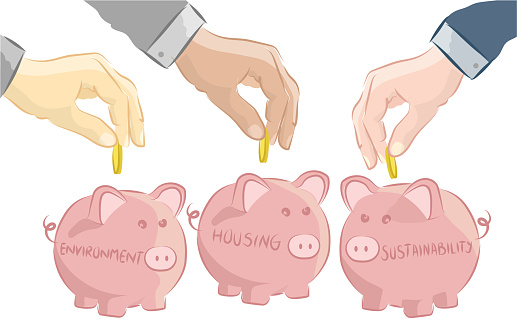 Illustration of business men saving money for social responsibility issues