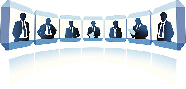stockillustraties, clipart, cartoons en iconen met a illustration of business people at a video conference - vr meeting