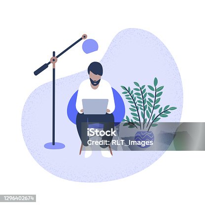 istock Illustration of casual man using laptop computer at home 1296402674